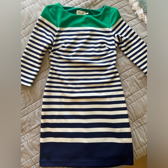 3/4 Length Sleeve Colorblock Striped Scuba Shift Dress -Size 4 - Eliza J - Picture 4 of 6